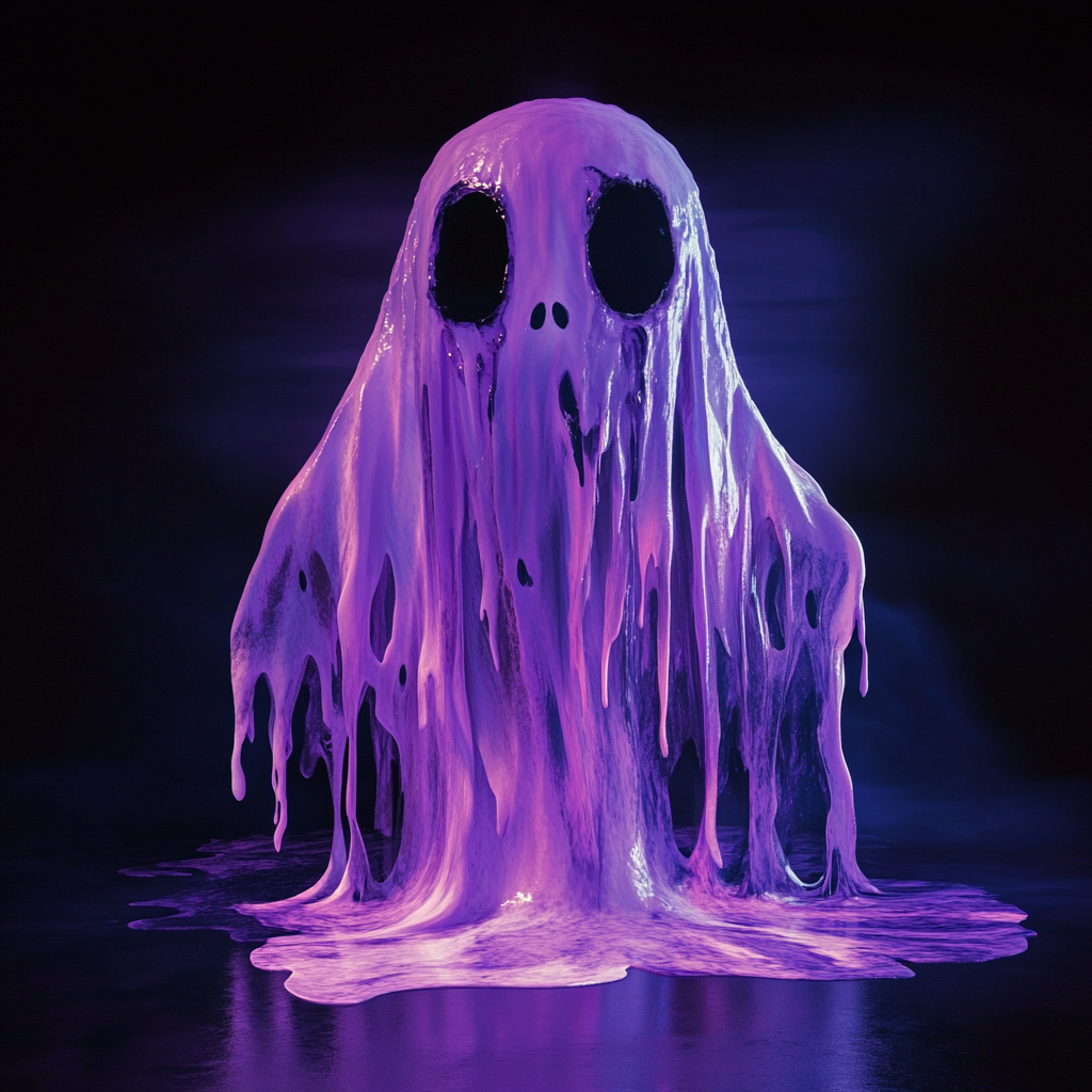 Purple liquid drips from Pixar-style ghost