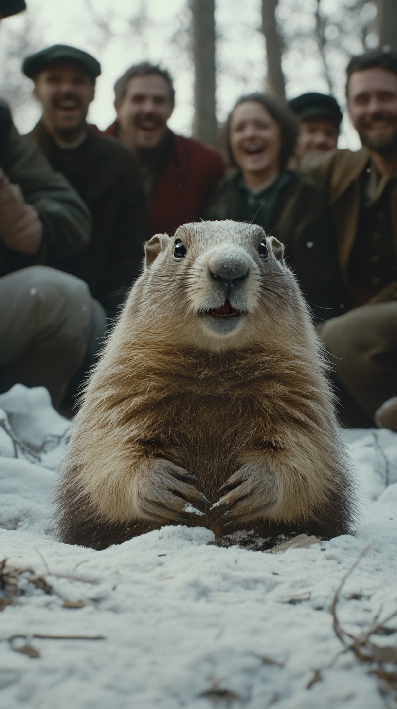 Puzzled Phil the Groundhog in Snowy 1887 Setting