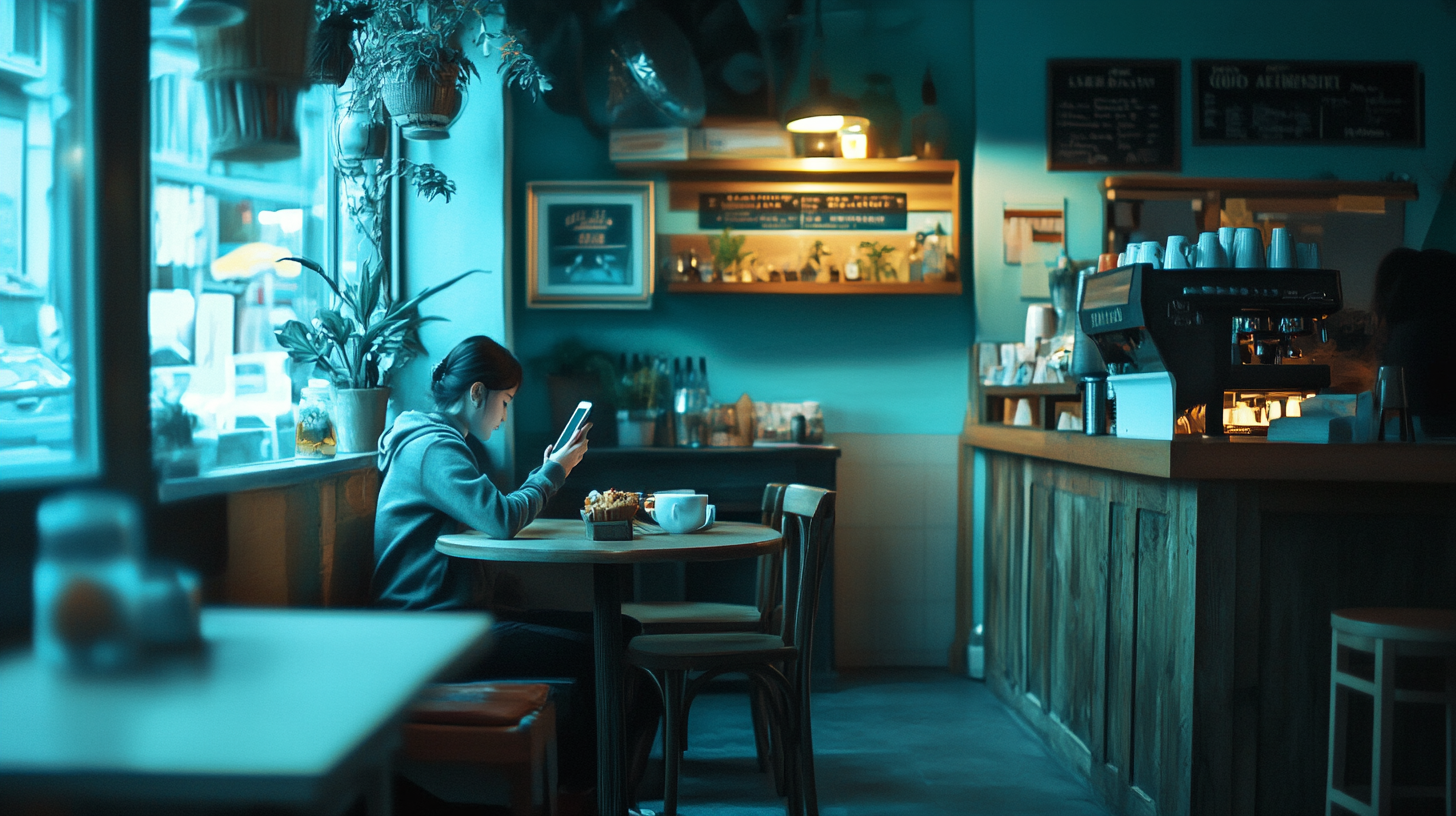 Quiet Cafe Moment: Person in Cozy Mood