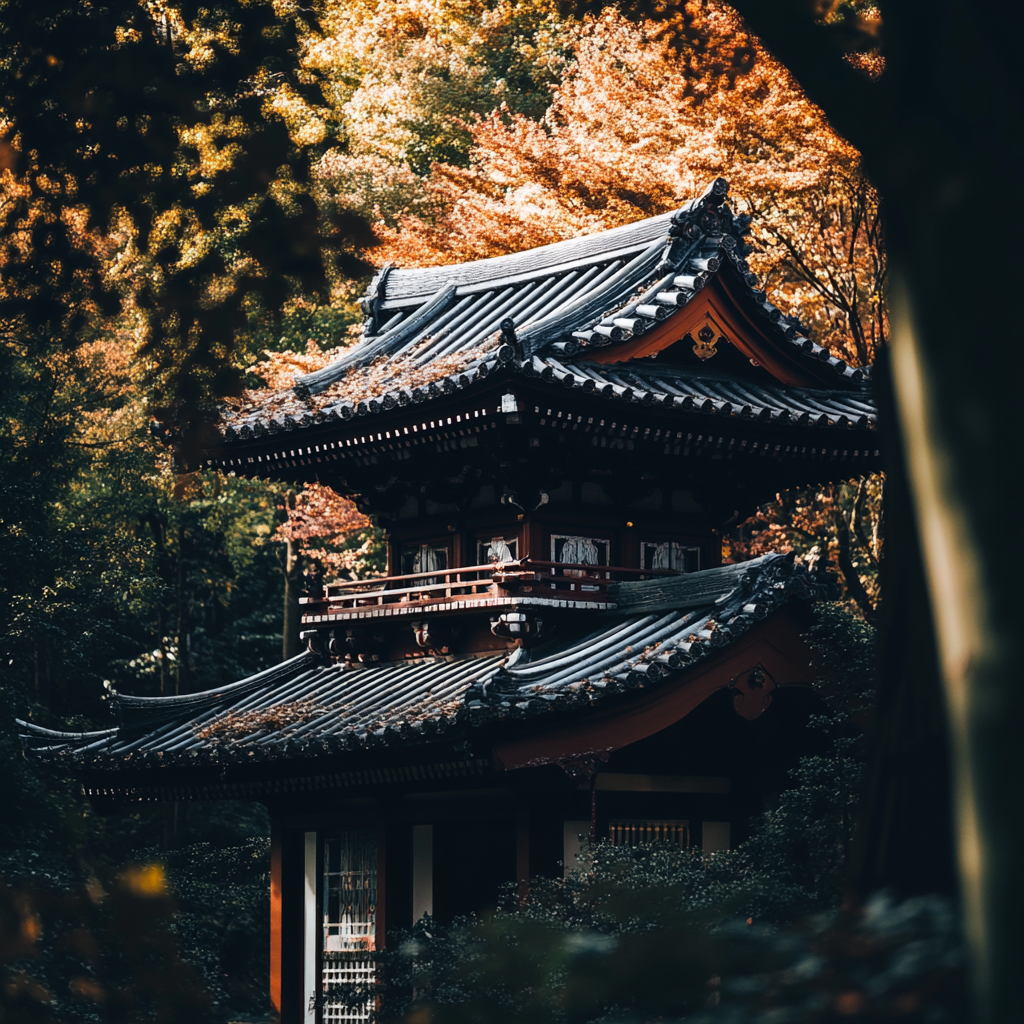 Quiet Japanese House on Autumn Day