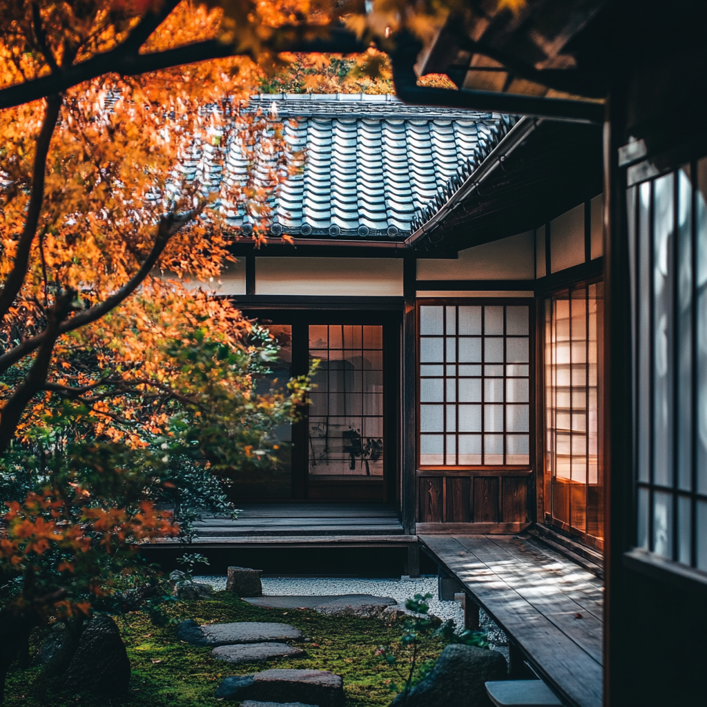 Quiet Japanese Porch on Cool Autumn Day