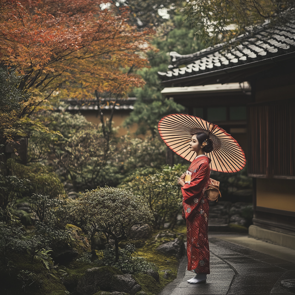 Quiet Japanese home on autumn day.