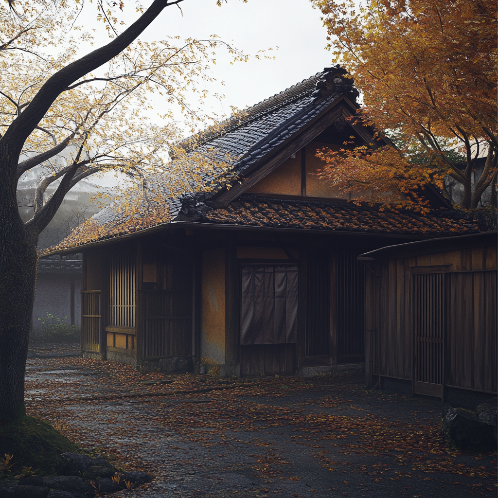 Quiet Japanese house in autumn with natural lighting.