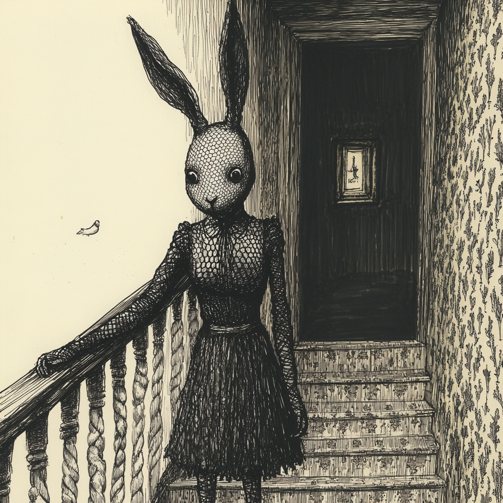 Rabbit in Fishnet Corridor: Shadows and Intrigue