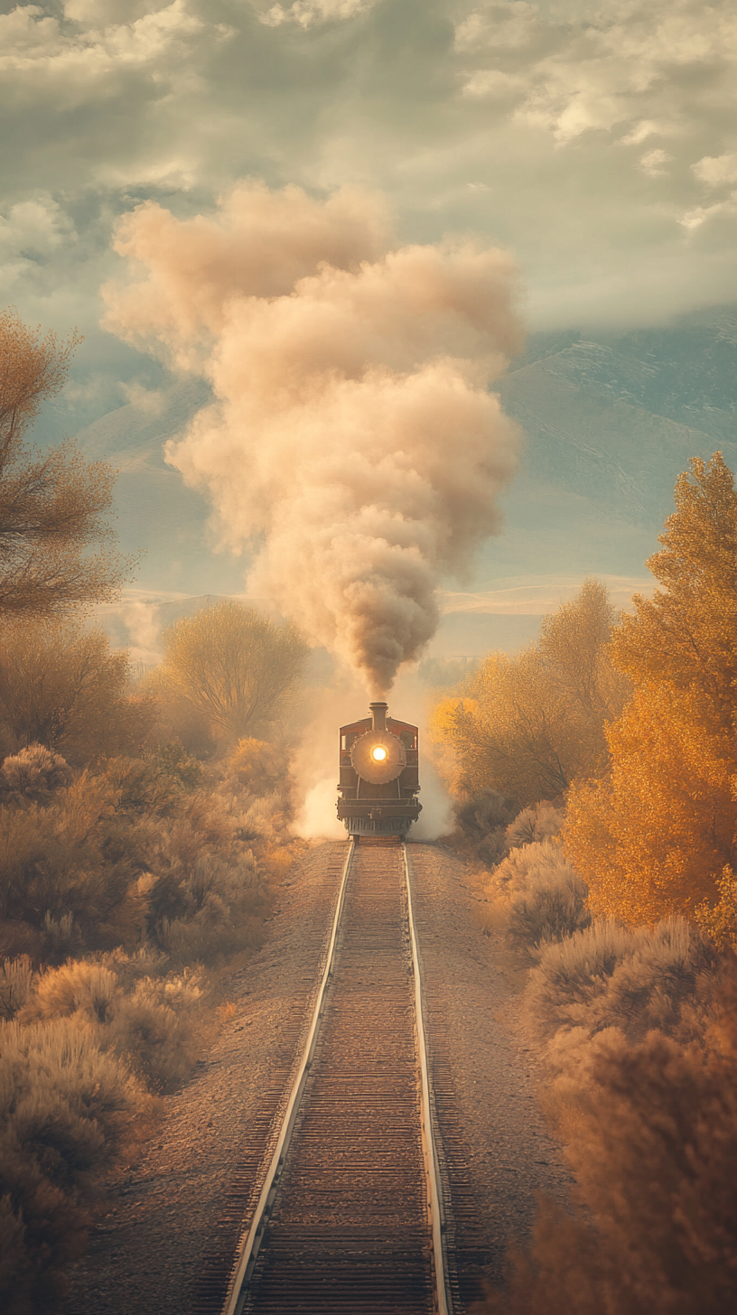 Racing Steam Train on Transcontinental Railroad.