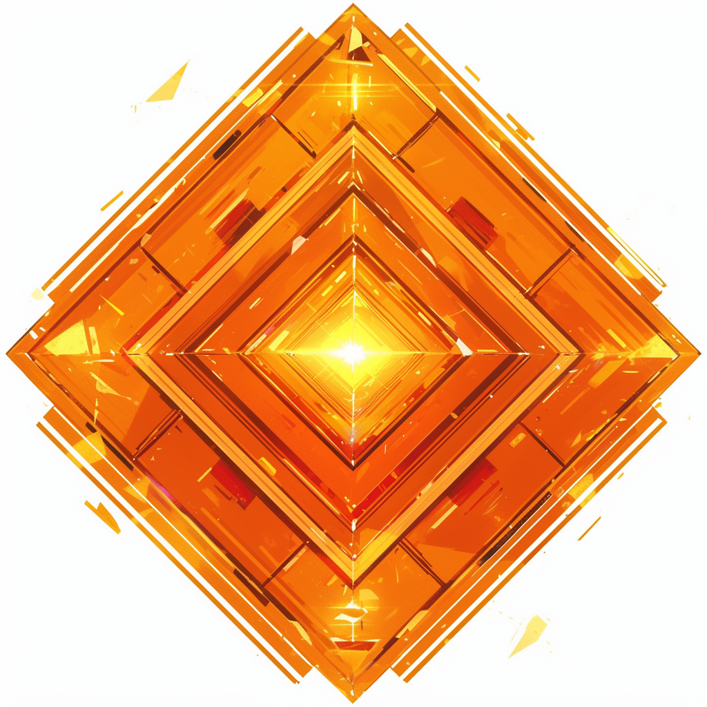 Radiant, glowing pyramid in vibrant orange with golden highlights.