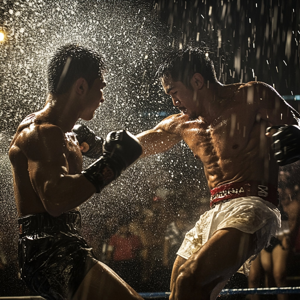 Raw Muay Thai Match With Flying Knee Attack