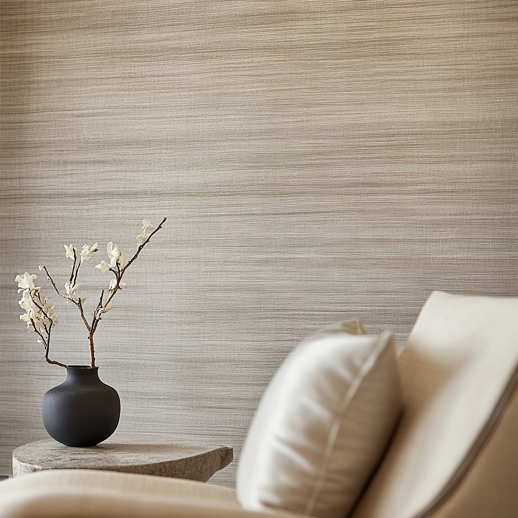 Reading nook wall with neutral chair in background.