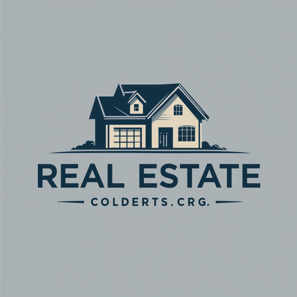 Real Estate Logo with House, Trees, Sunshine