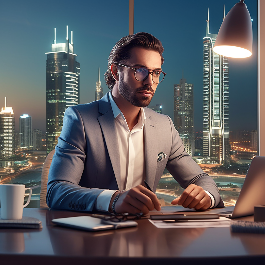 Real estate agent typing on laptop at desk