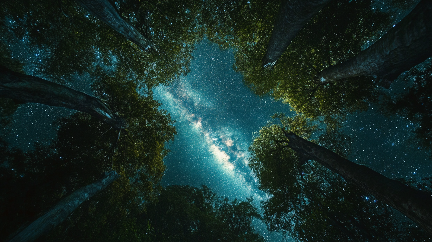 Real photos Asian forest low angle looking Milky Way.