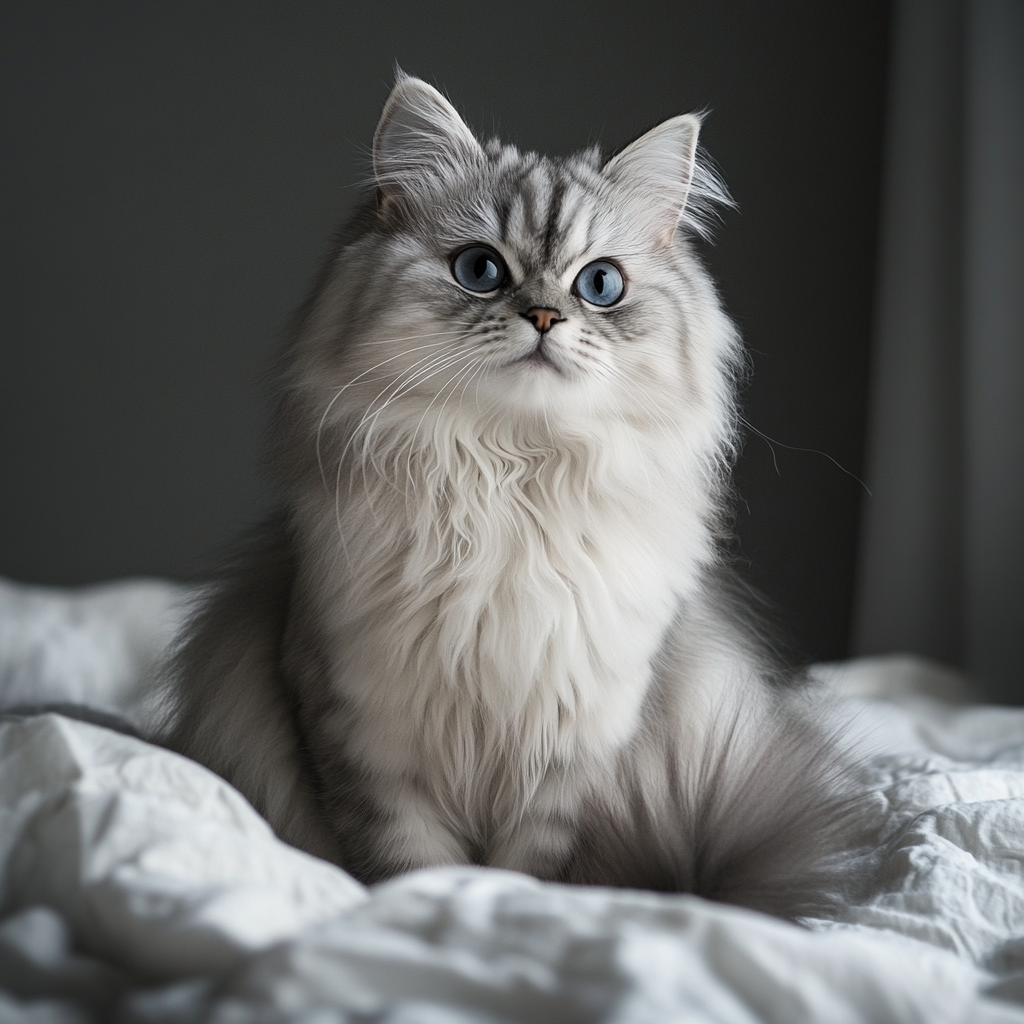 Real shot of cat with long fluffy tail.