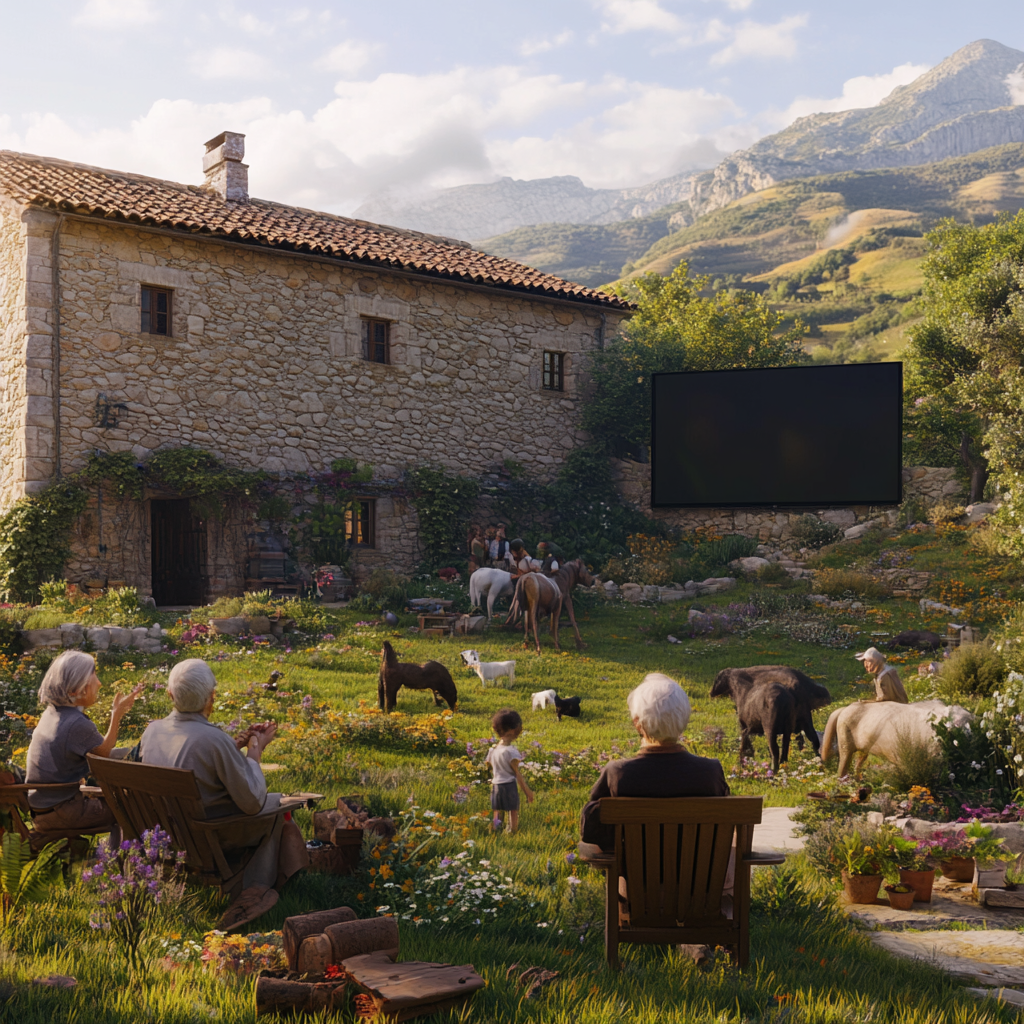 Realistic 12K image of rural Cantabria, Spain garden.