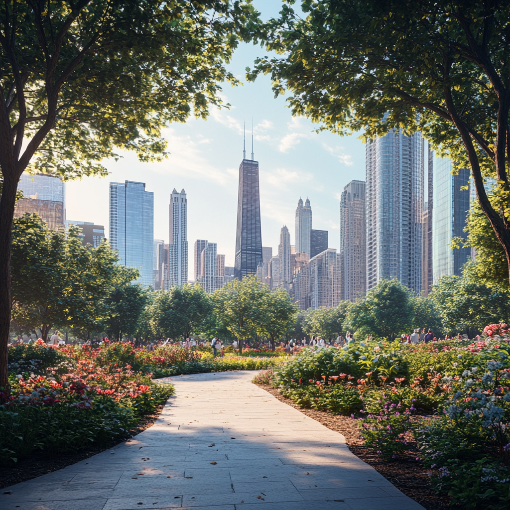 Realistic 3D Render of Imaginative Chicago City View