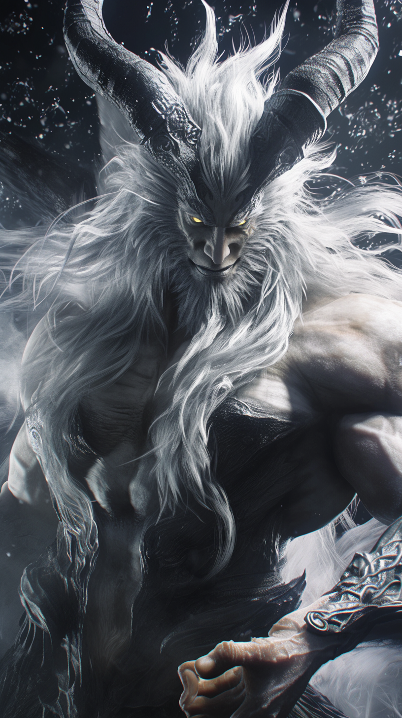 Realistic 3D rendering of humanoid Ixion with lightning horn.