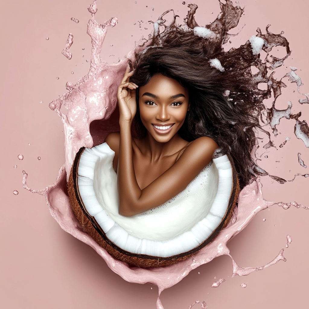 Realistic African Female Model in Coconut Oil Advertisement