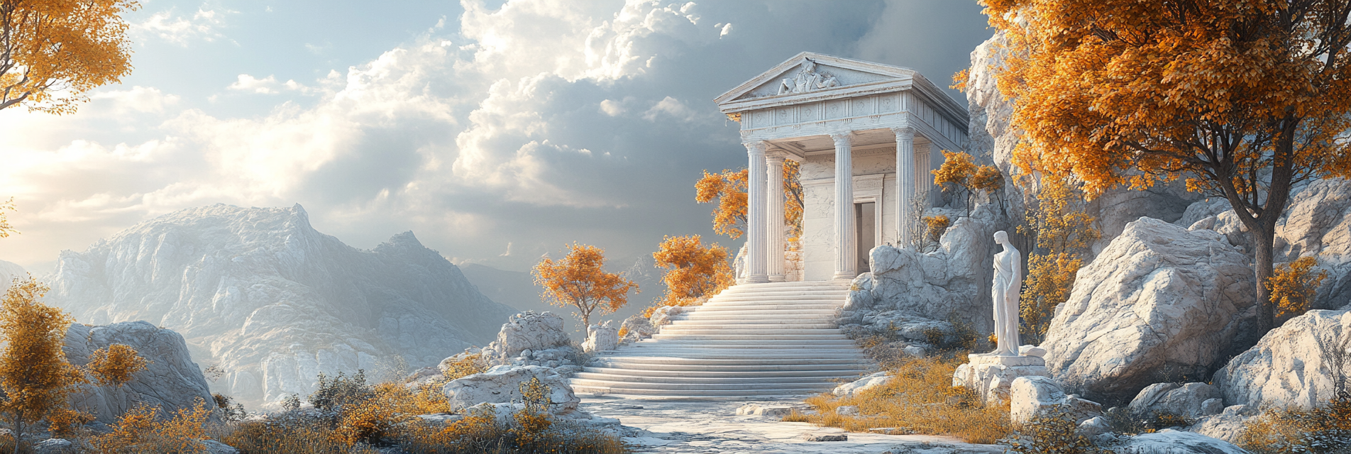 Realistic Ancient Greek White Marble Temple Ruins Panorama