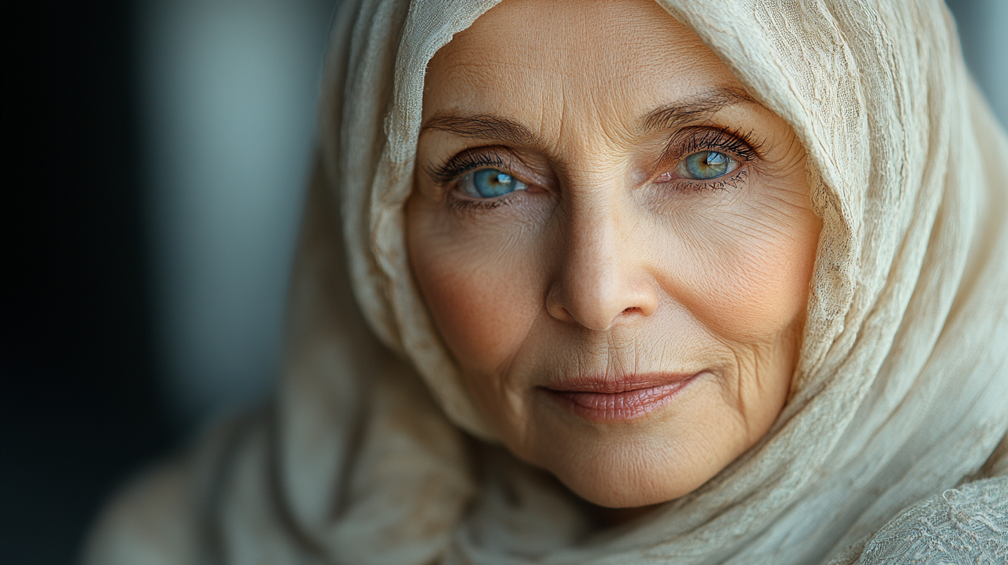 Realistic Arabic Old Woman Portrait in Studio Setting