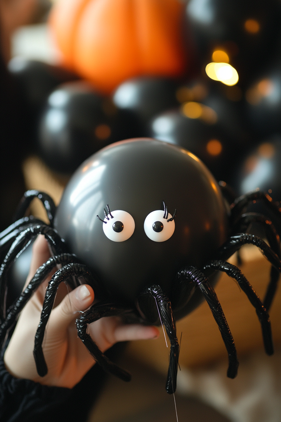 Realistic Balloon Spider Halloween Decor Photo