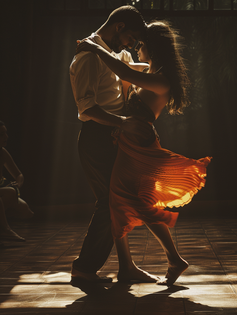 Realistic Couple Salsa Dancing in Ballroom Atmosphere 