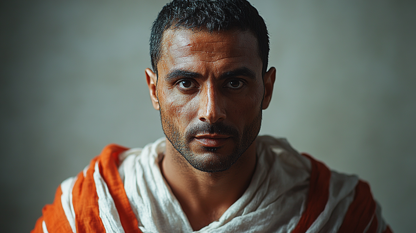 Realistic Egyptian Man Prisoner Full Shot Studio Lighting