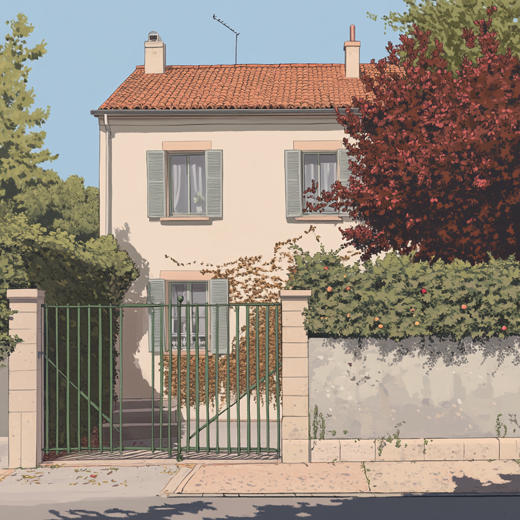 Realistic French Working Class House with Green Gate 