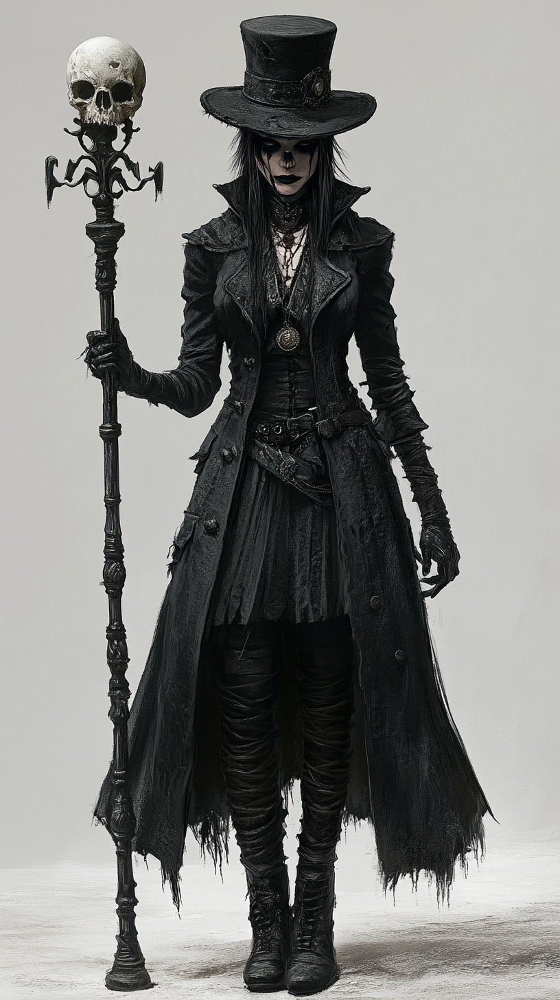 Realistic Gothic Voodoo Witch with Top Hat and Staff