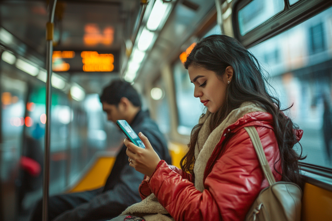 Realistic Latin American Couple on Smartphone in Mexico City