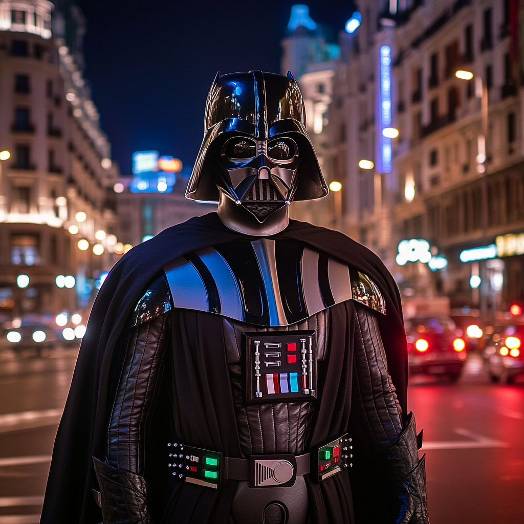 Realistic Male Superhero: Darth Vader meets Batman in Madrid