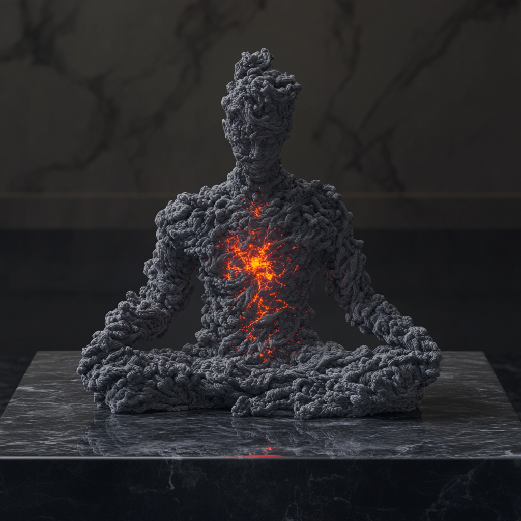 Realistic Meditating Tendril Figure on Marble Surface 