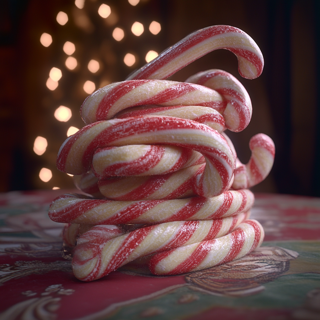 Realistic candy cane stack after Christmas dinner shoot