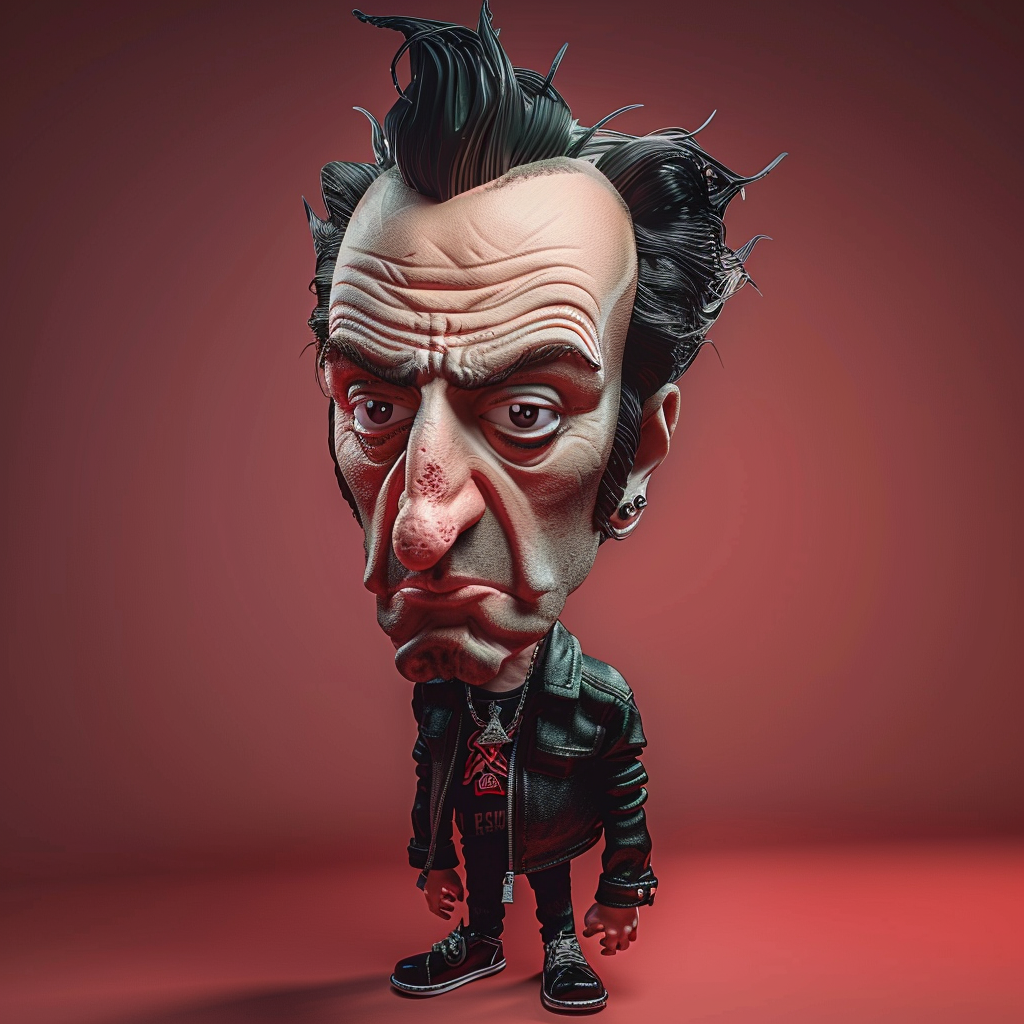 Realistic caricature of Joe Strummer with intricate details.