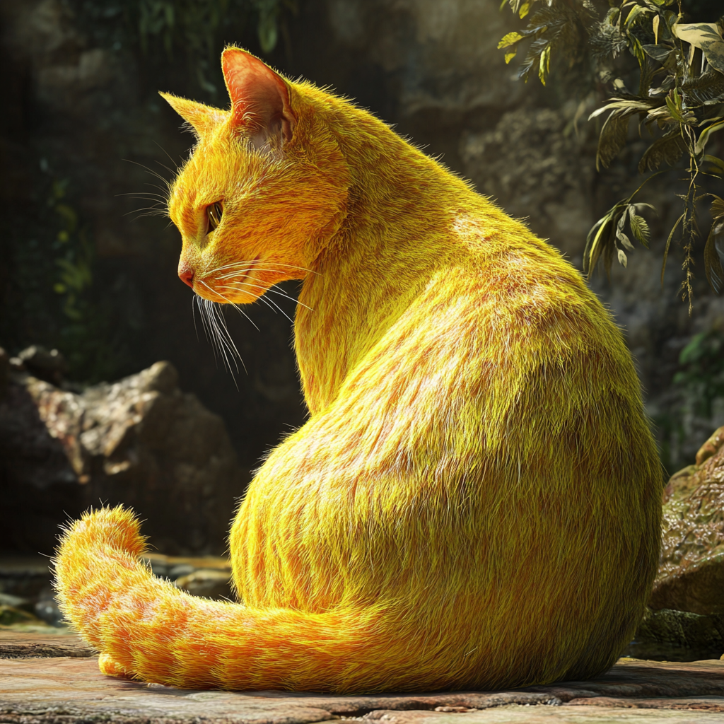 Realistic cat with banana-like features in natural setting.