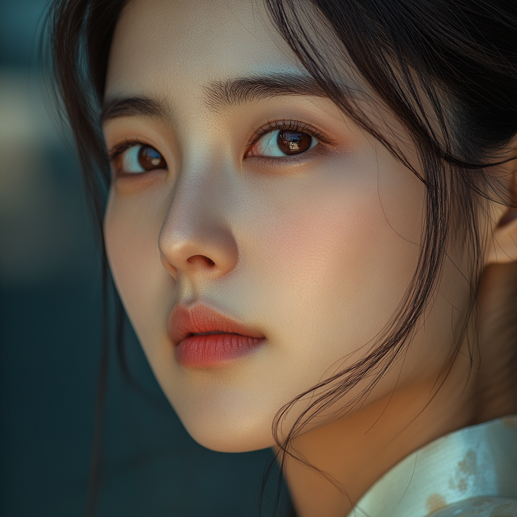 Realistic close-up photo of young Korean woman's face.