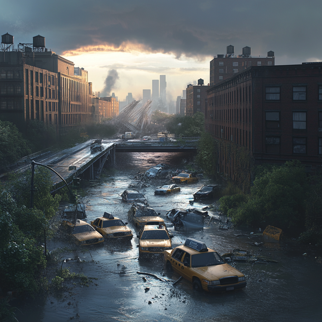 Realistic image of broken cars in New York.