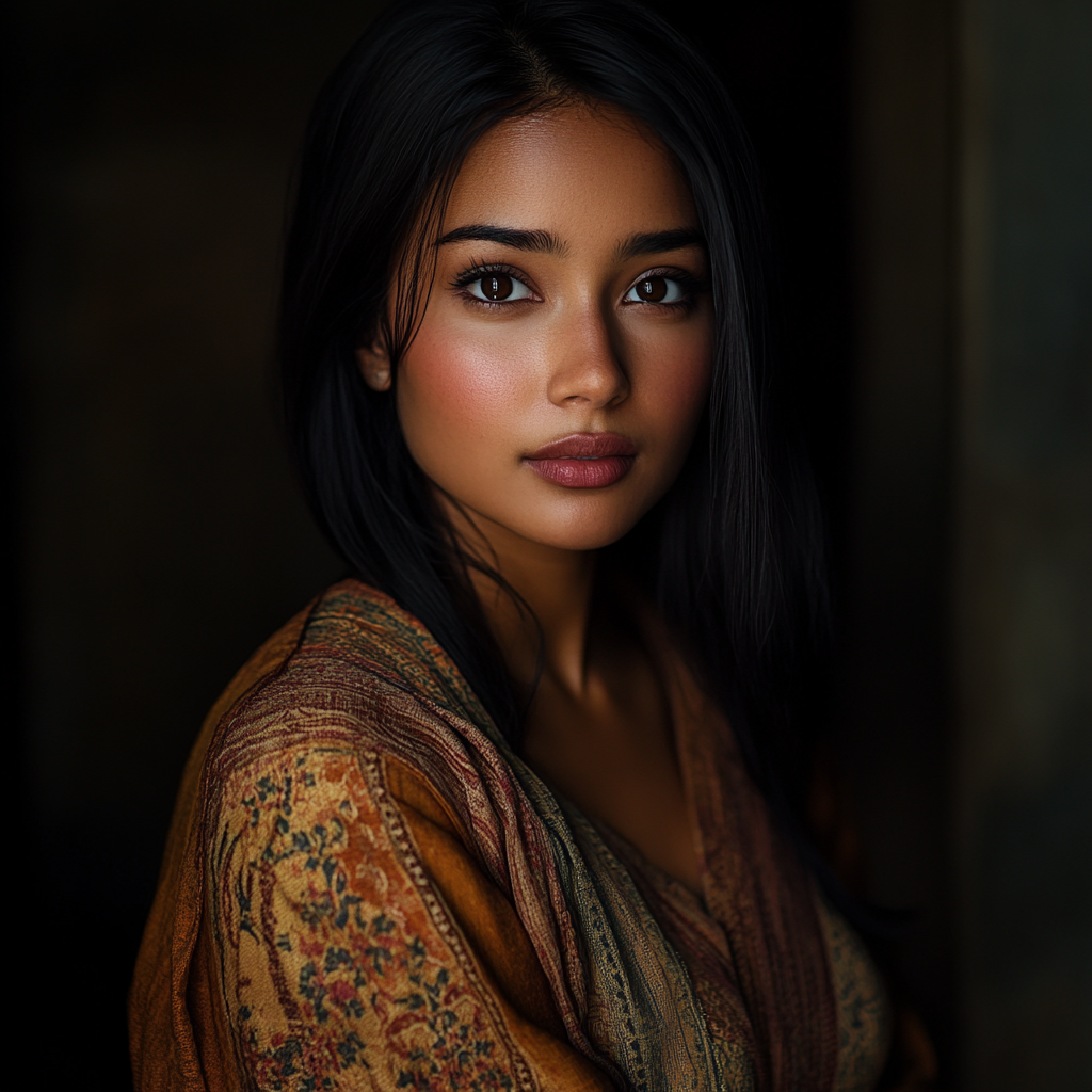 Realistic photo of confident South Asian woman in traditional clothing