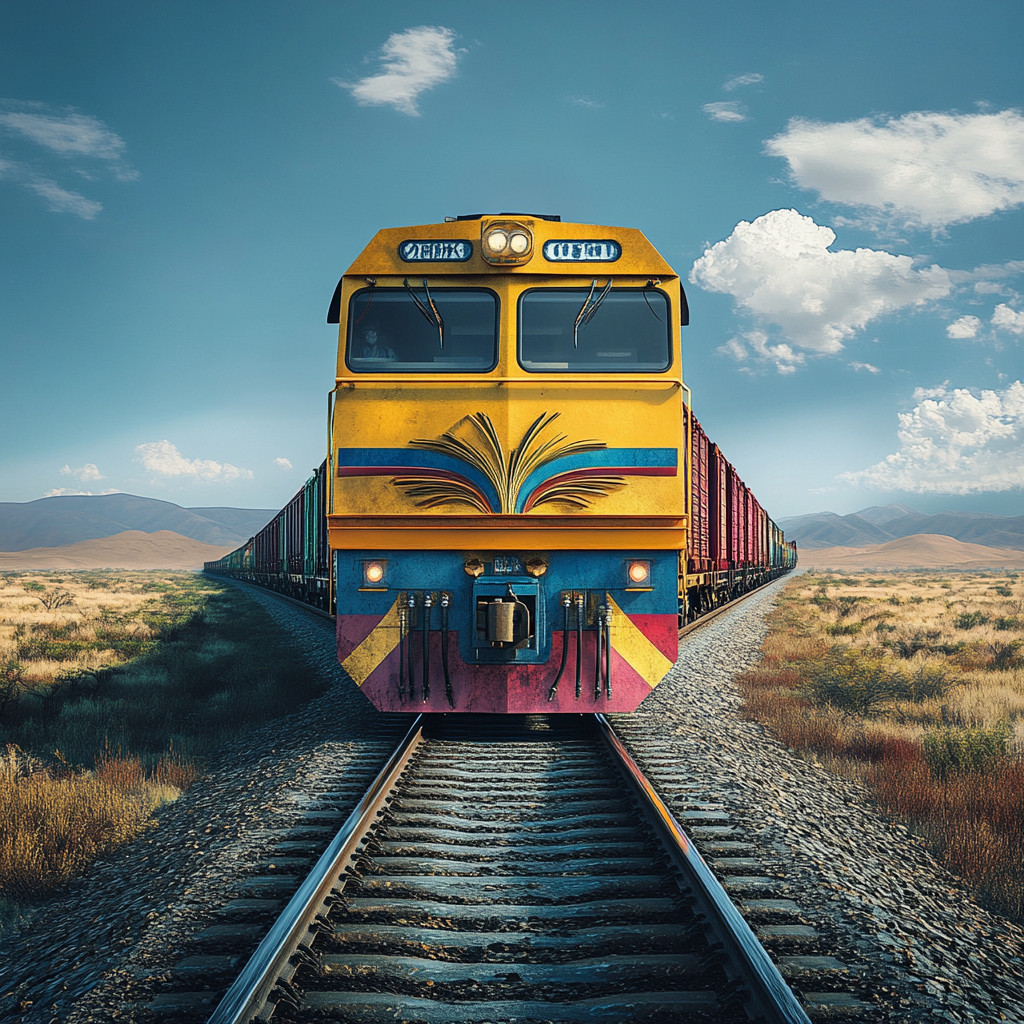 Realistic photo of giant locomotive in Latin America.