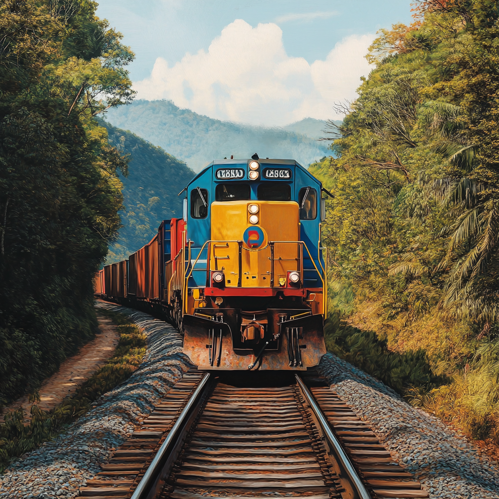 Realistic photo of giant train traveling in Latin America.