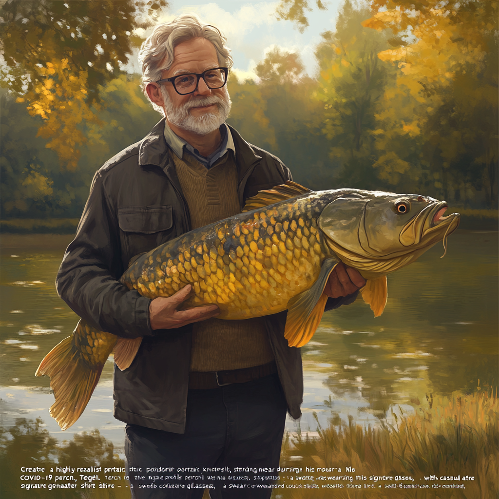 Realistic portrait of Anders Tegnell with Nile perch.