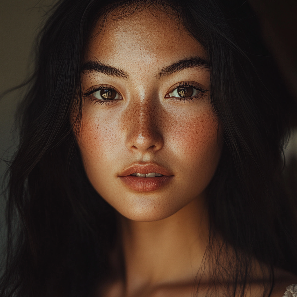 Realistic portrait of woman with black hair