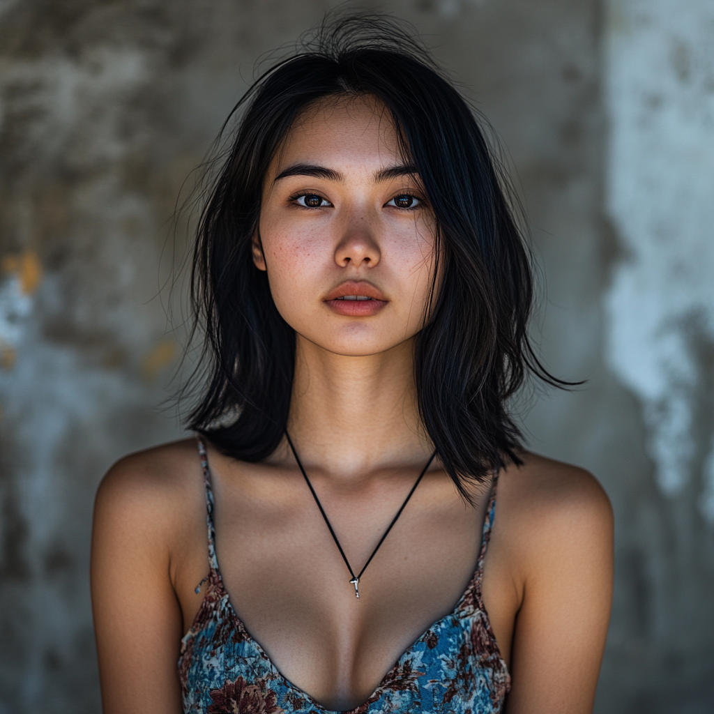 Realistic woman portrait with black hair, Nikon Z7