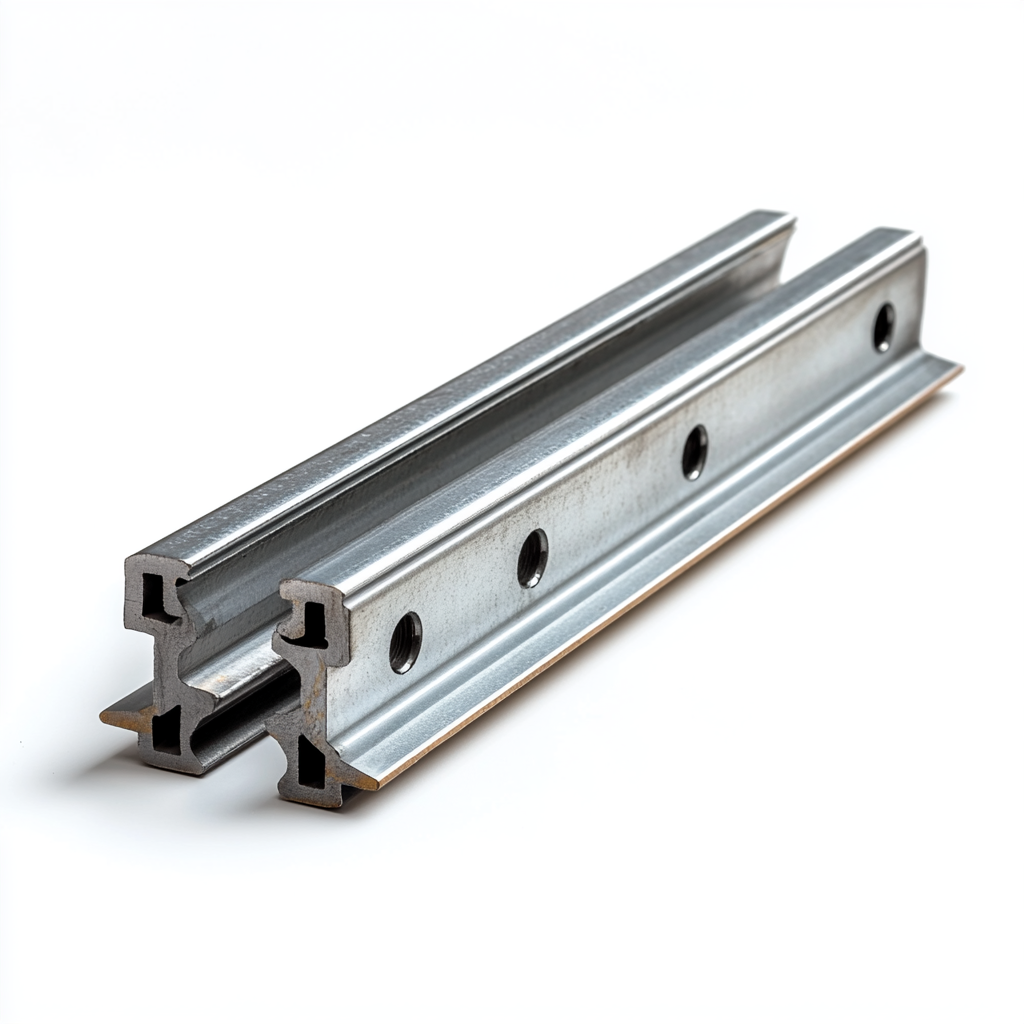 Rectangular metallic DIN rail with polished metal finish above.