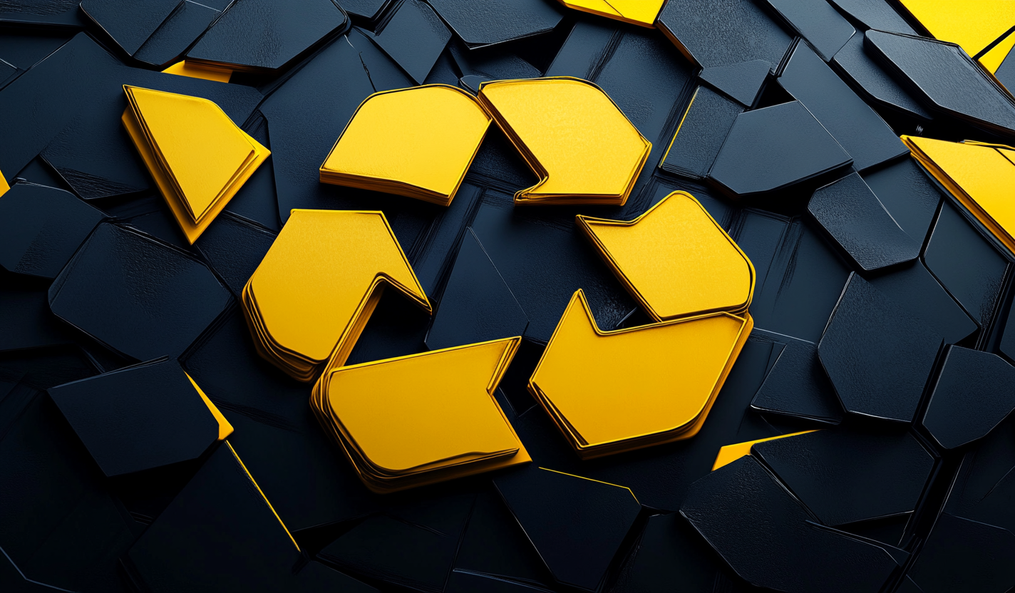 Recycle symbol in futuristic sci-fi style. Yellow and black background.