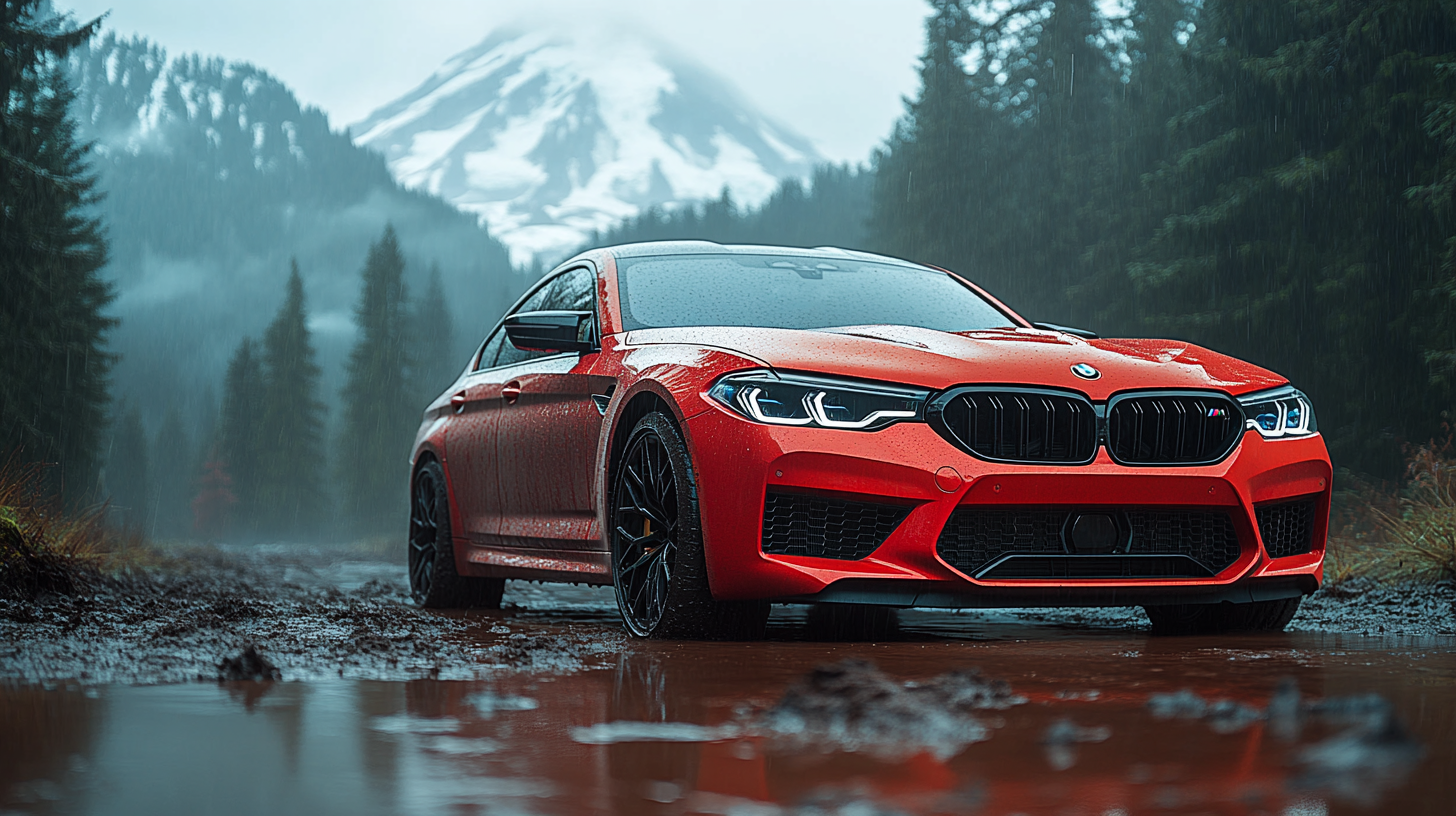 Red BMW M5 on Mountain with Clear Vibe 