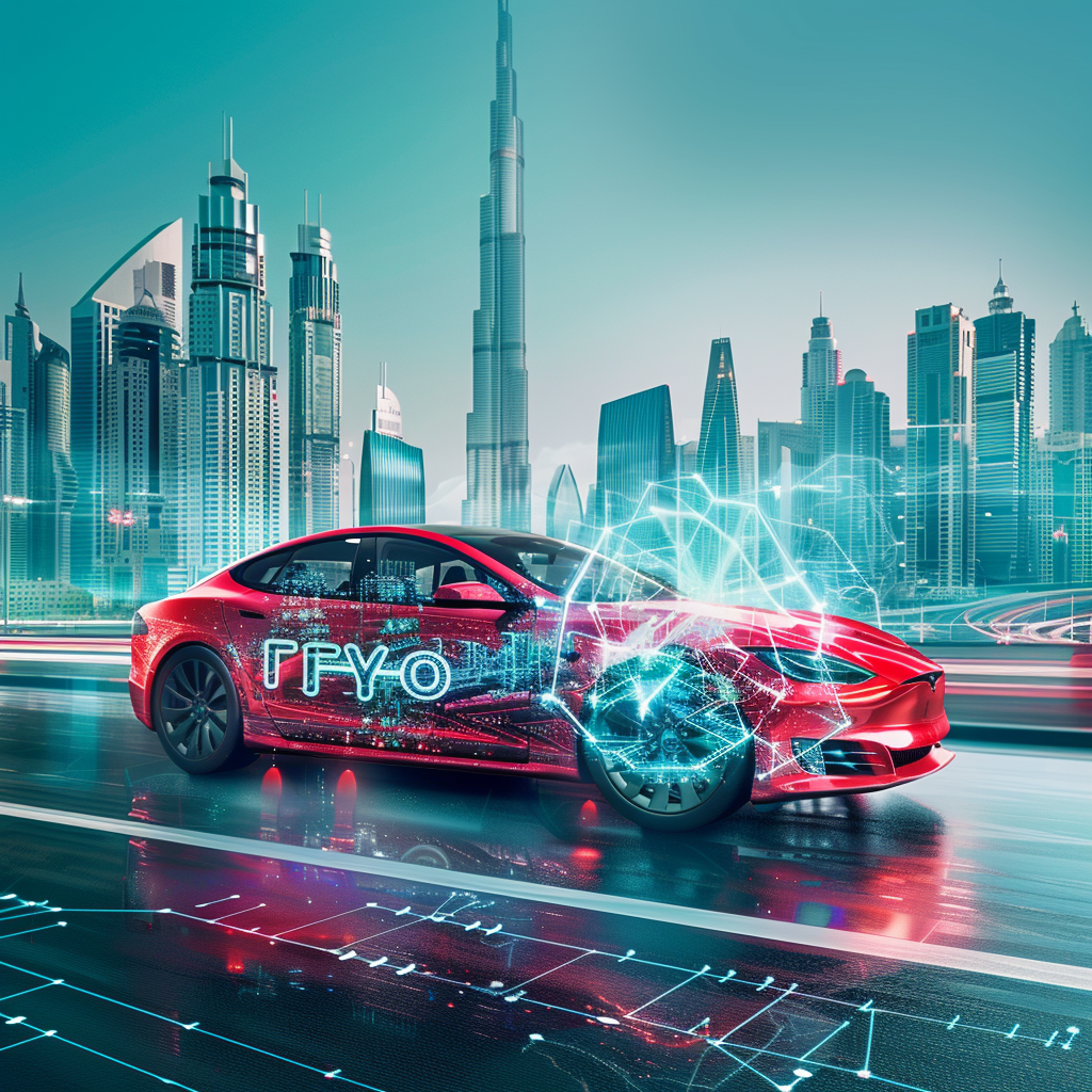 Red Car with Energy Flow Lines in Dubai