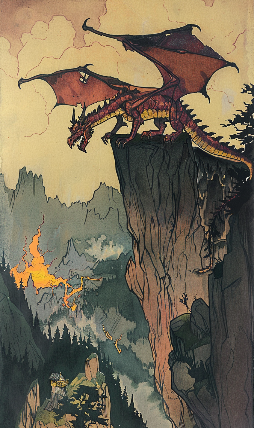 Red Dragon Overlooking Burning City, Appalachian Backdrop