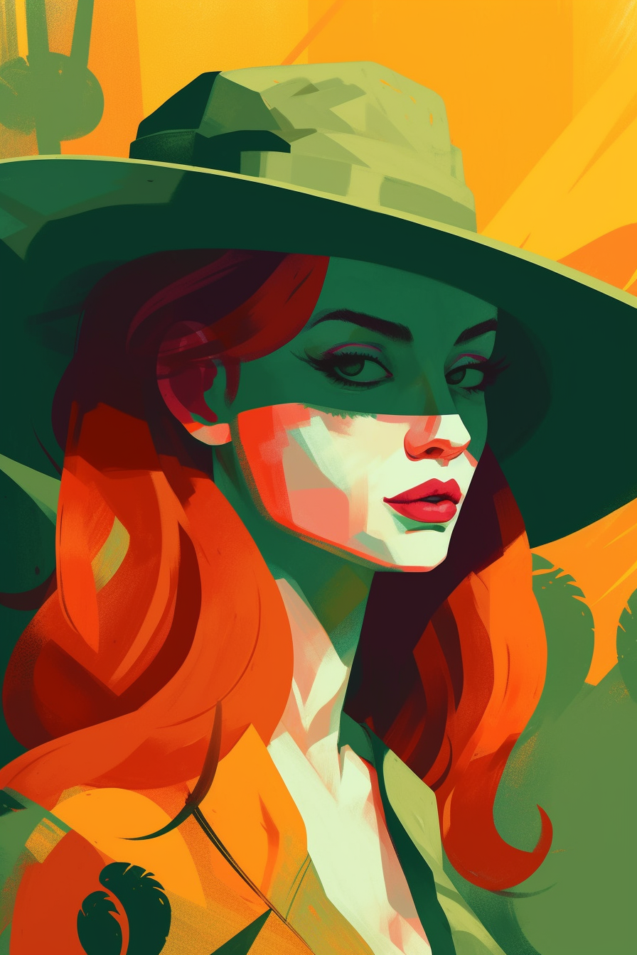 Red-Haired Woman in Oversized Brim Hat Flat Illustration