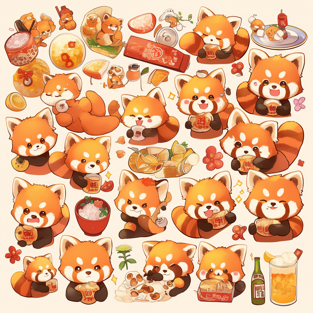 Red Panda Line Stamps in Various Alcoholic Drinks Pop Art