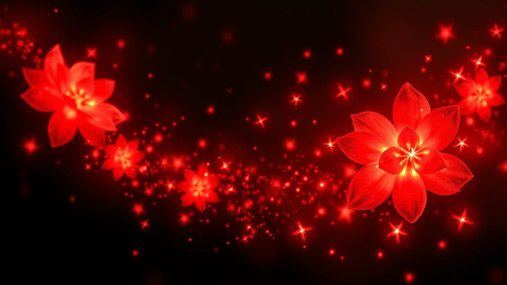 Red Spirit Blossoms Glowing on Black Background