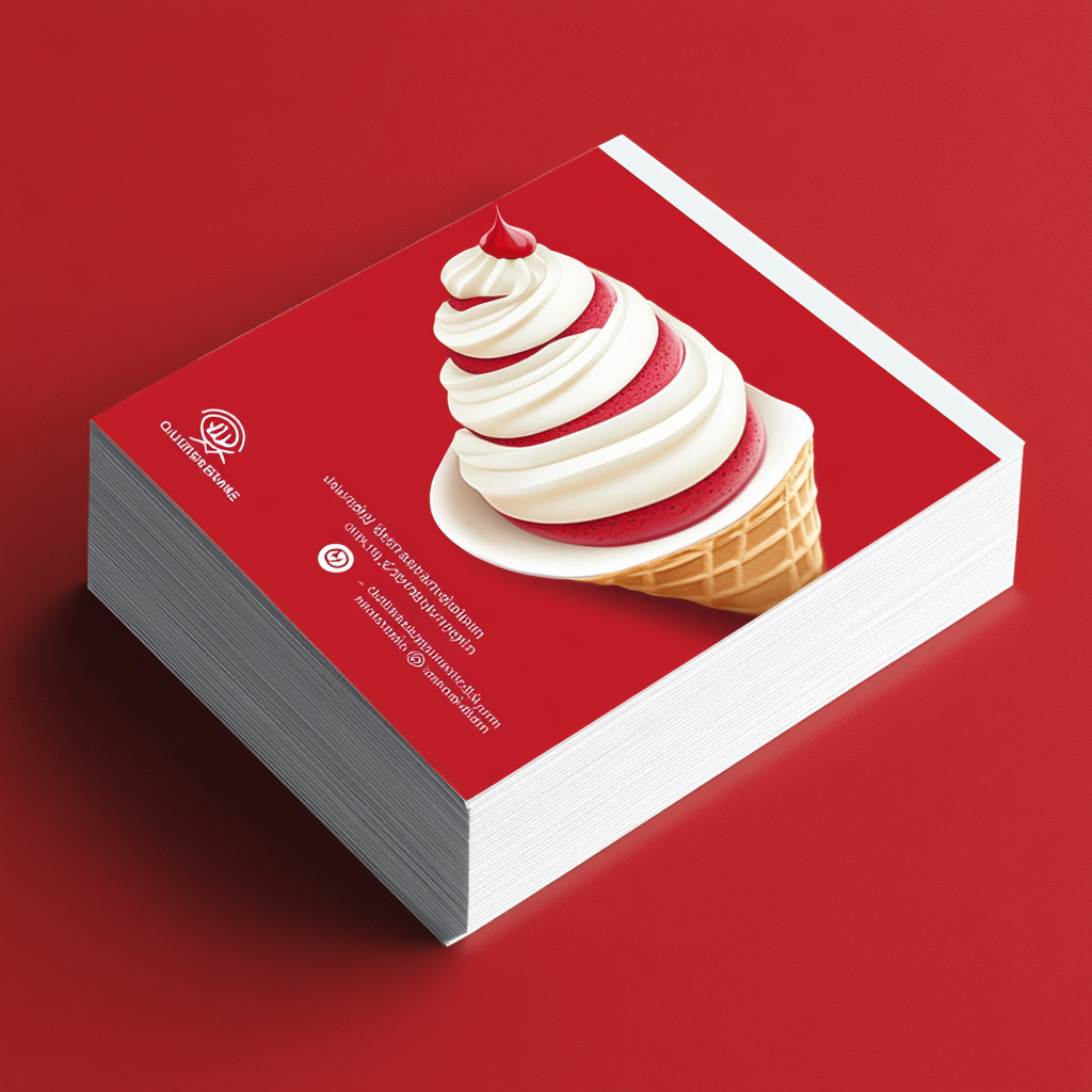 Red and white ice cream business card with melting effect.